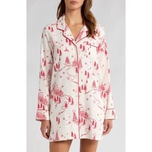 NORDSTROM  Cozy Cotton Blend Flannel Nightshirt - Ivory Egret Chateau Toile